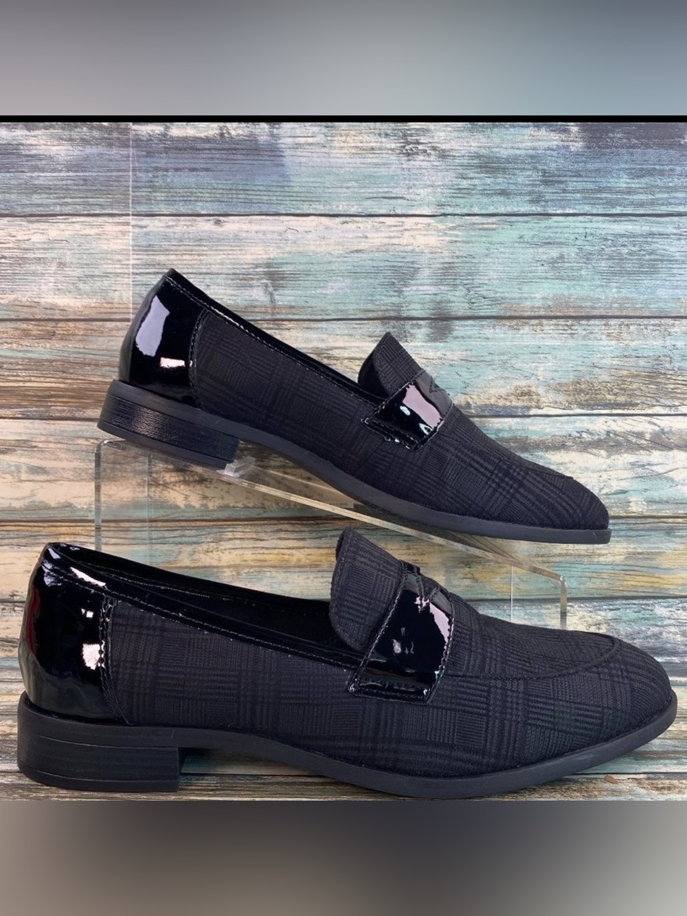 Clarks Trish Rose Womens Size 9.5M Comfort Loafer Shoe Black Plaid Flats Slip On